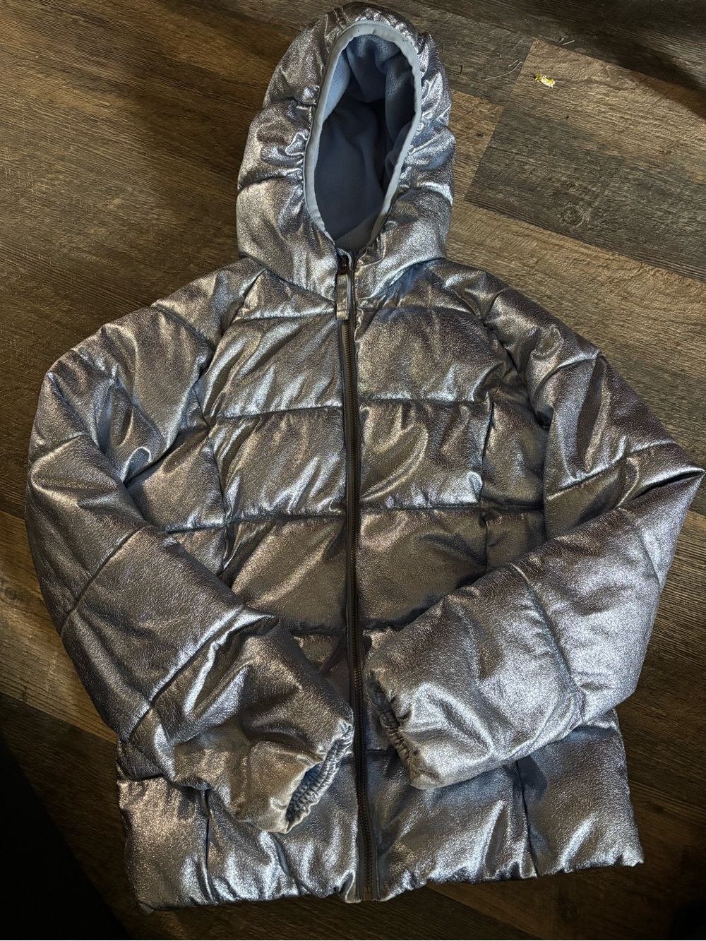 Old Navy Metallic Silver Puffer Jacket with Hood